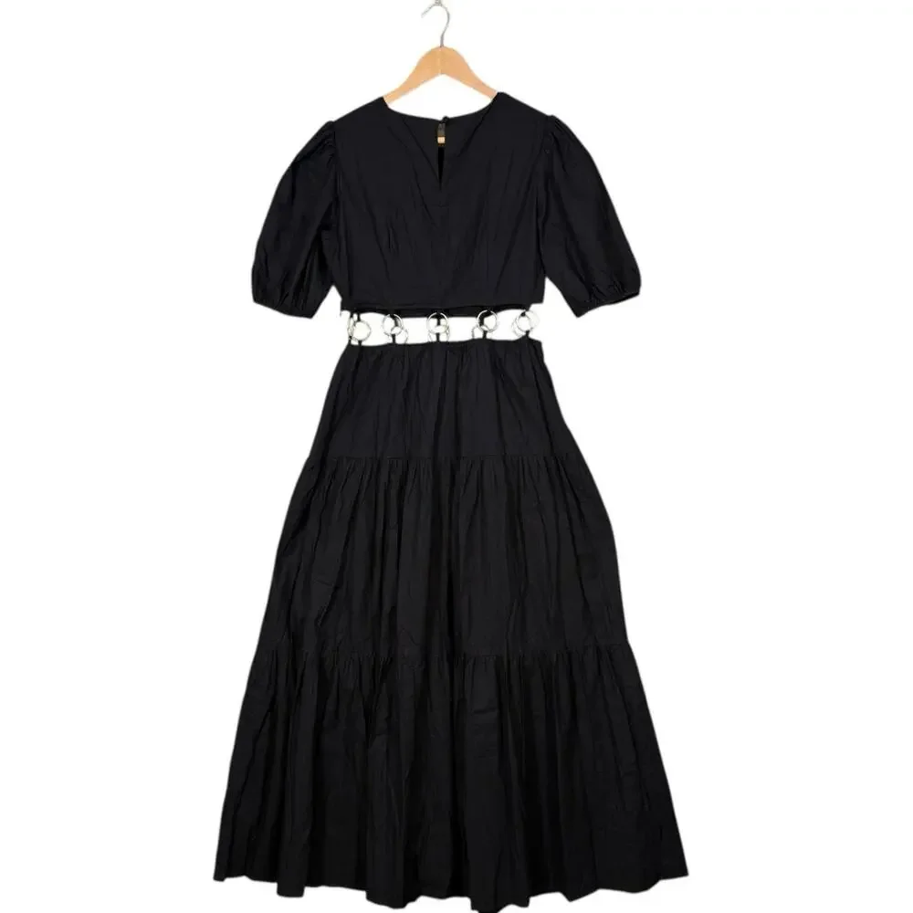 Charlie Holiday Anthropologie Black Andrea Maxi Dress O-Ring Belt Size 6 - Picture 3 of 9